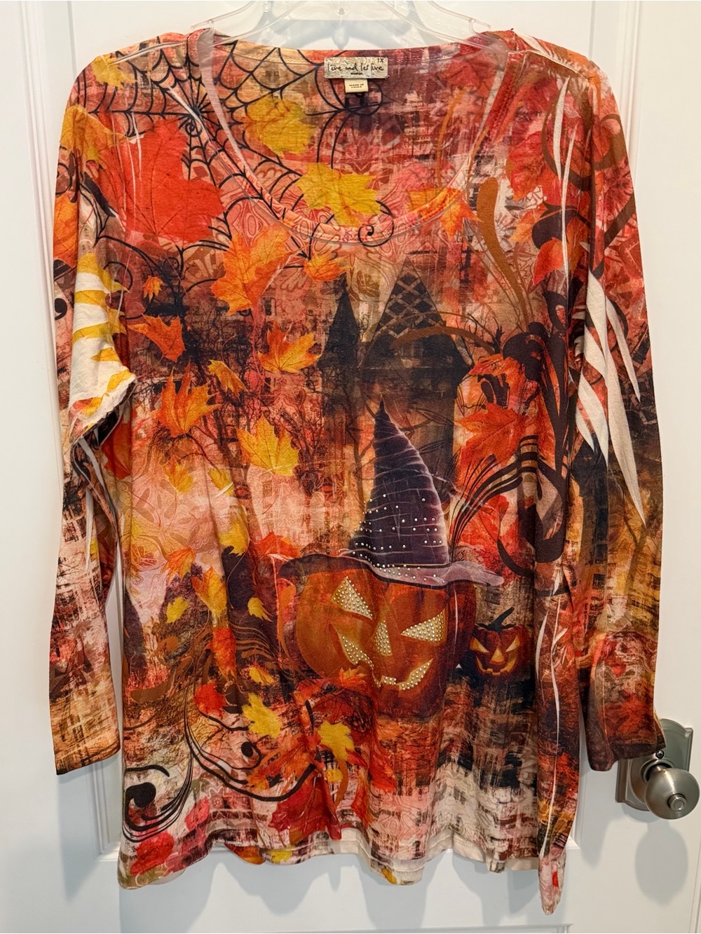 Live and Let Live Women’s 3/4 Sleeve Top Fall/Halloween Theme Size 1X
